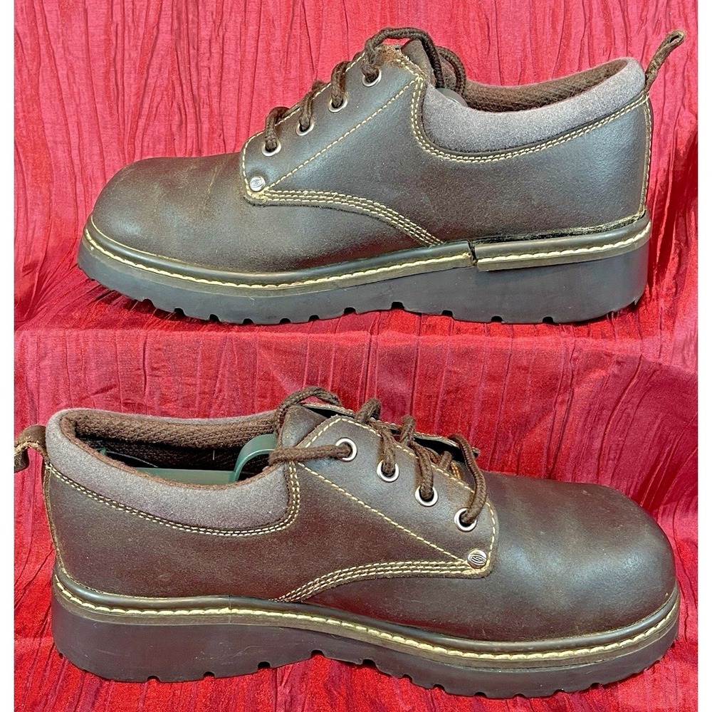 Mens Skechers Brown Leather Oxford Work Shoes Boots 2174 sz 9.5 - Picture 2 of 8